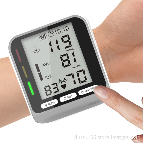 Automatic digital wrist blood pressure monitor BP cuff machine home test device  with three-color indicator light